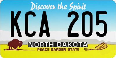 ND license plate KCA205