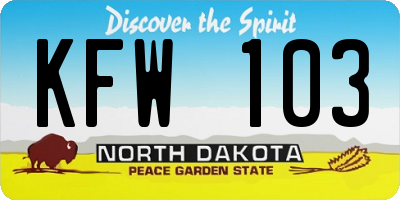 ND license plate KFW103