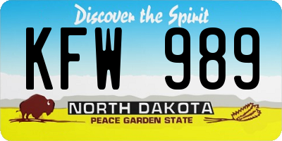 ND license plate KFW989
