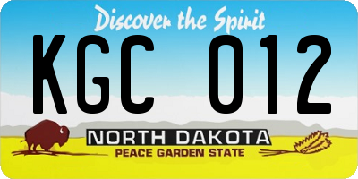 ND license plate KGC012