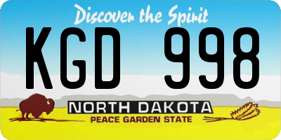 ND license plate KGD998