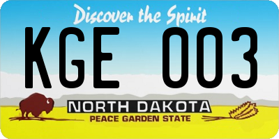 ND license plate KGE003