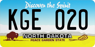 ND license plate KGE020