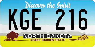 ND license plate KGE216