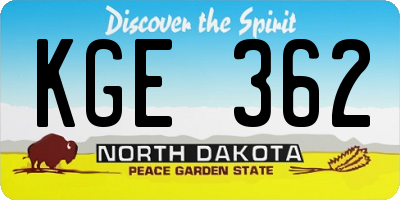ND license plate KGE362