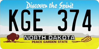ND license plate KGE374
