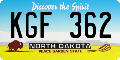 ND license plate KGF362