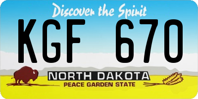 ND license plate KGF670