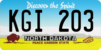 ND license plate KGI203