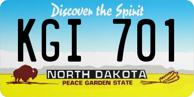 ND license plate KGI701