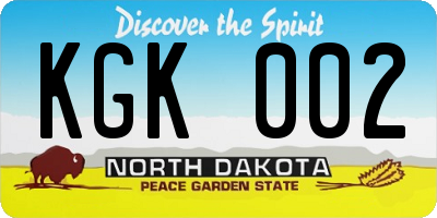 ND license plate KGK002