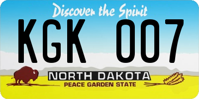 ND license plate KGK007