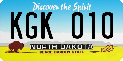 ND license plate KGK010