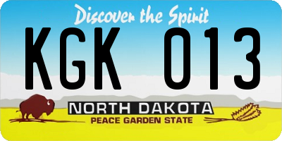 ND license plate KGK013