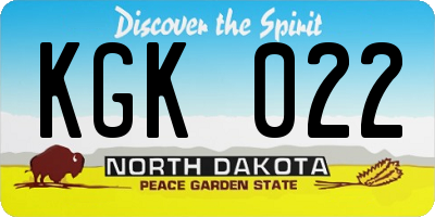 ND license plate KGK022