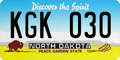 ND license plate KGK030