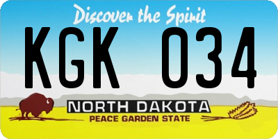 ND license plate KGK034