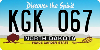 ND license plate KGK067
