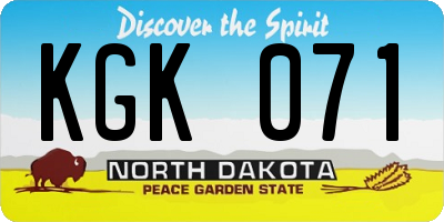 ND license plate KGK071