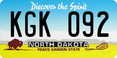 ND license plate KGK092