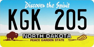 ND license plate KGK205