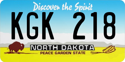 ND license plate KGK218