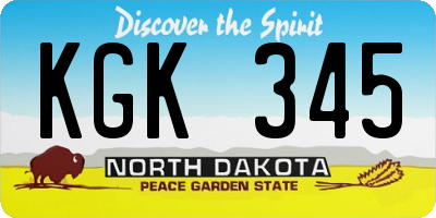 ND license plate KGK345
