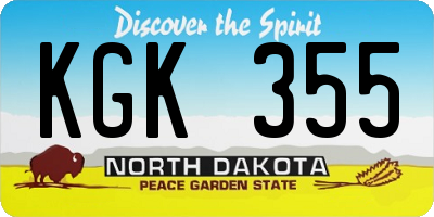 ND license plate KGK355