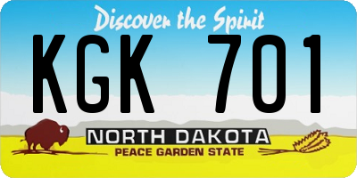 ND license plate KGK701