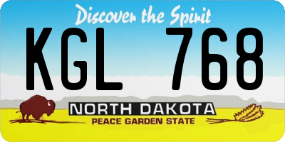 ND license plate KGL768