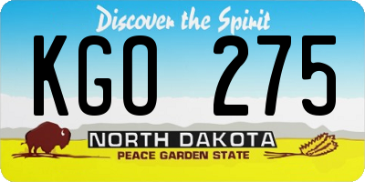 ND license plate KGO275