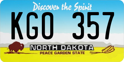 ND license plate KGO357