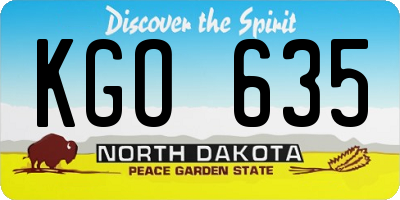 ND license plate KGO635