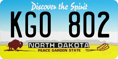 ND license plate KGO802