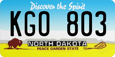 ND license plate KGO803