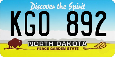 ND license plate KGO892