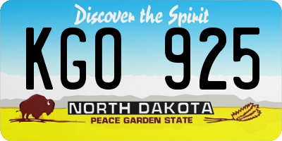 ND license plate KGO925