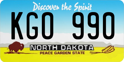 ND license plate KGO990