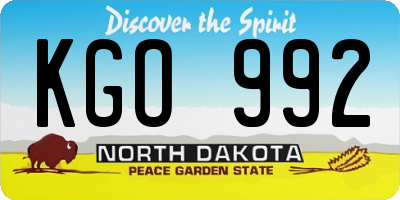 ND license plate KGO992