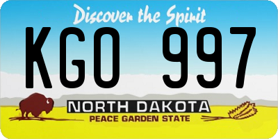 ND license plate KGO997