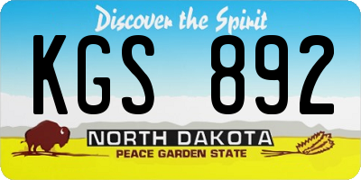 ND license plate KGS892