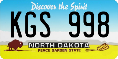 ND license plate KGS998