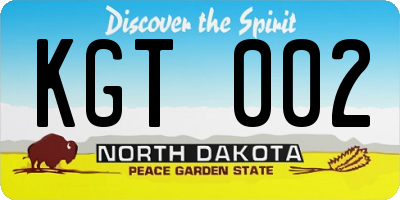 ND license plate KGT002