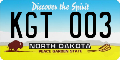 ND license plate KGT003