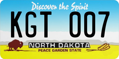 ND license plate KGT007