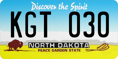 ND license plate KGT030