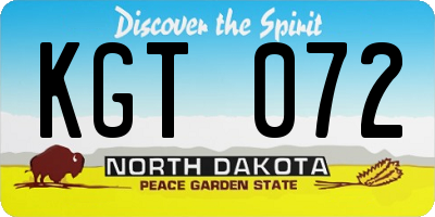 ND license plate KGT072