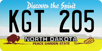 ND license plate KGT205