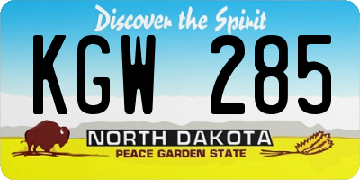 ND license plate KGW285