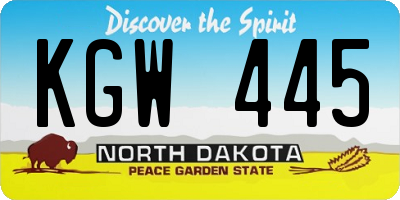 ND license plate KGW445